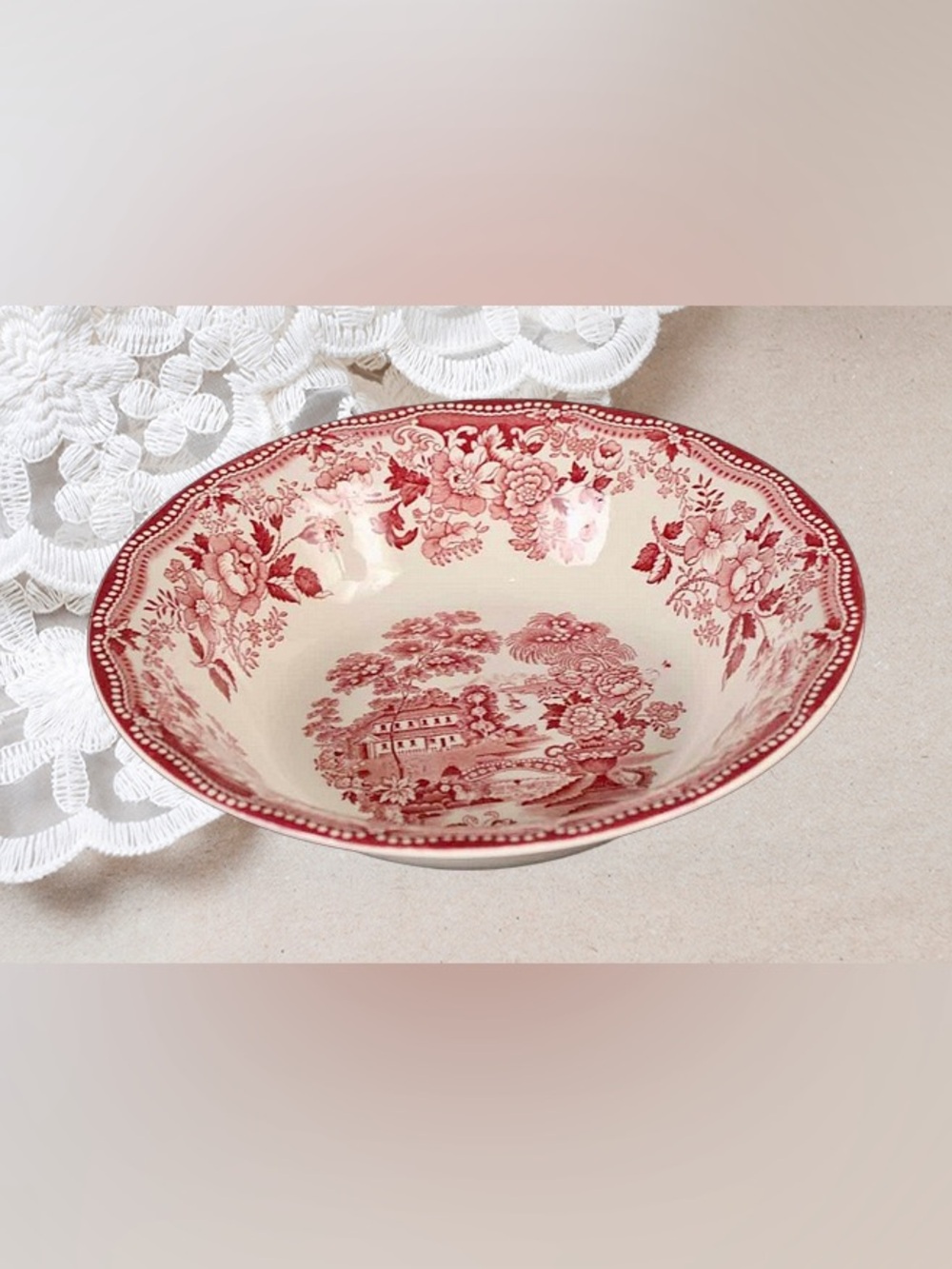Royal Staffordshire Tonquin Red Pink Large Coupe Cereal Bowl - Picture 3 of 10